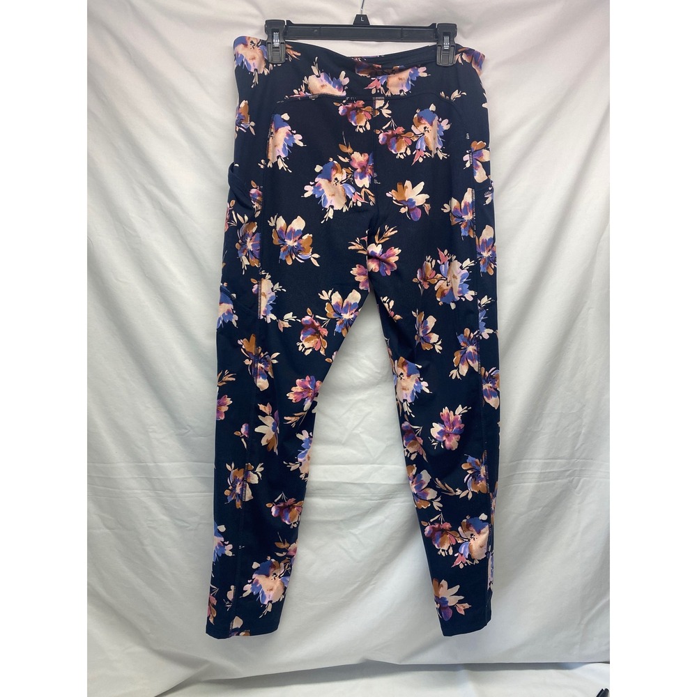 J. Jill Fit Performance High Rise Floral Leggings Navy Blue Purple Large Pockets